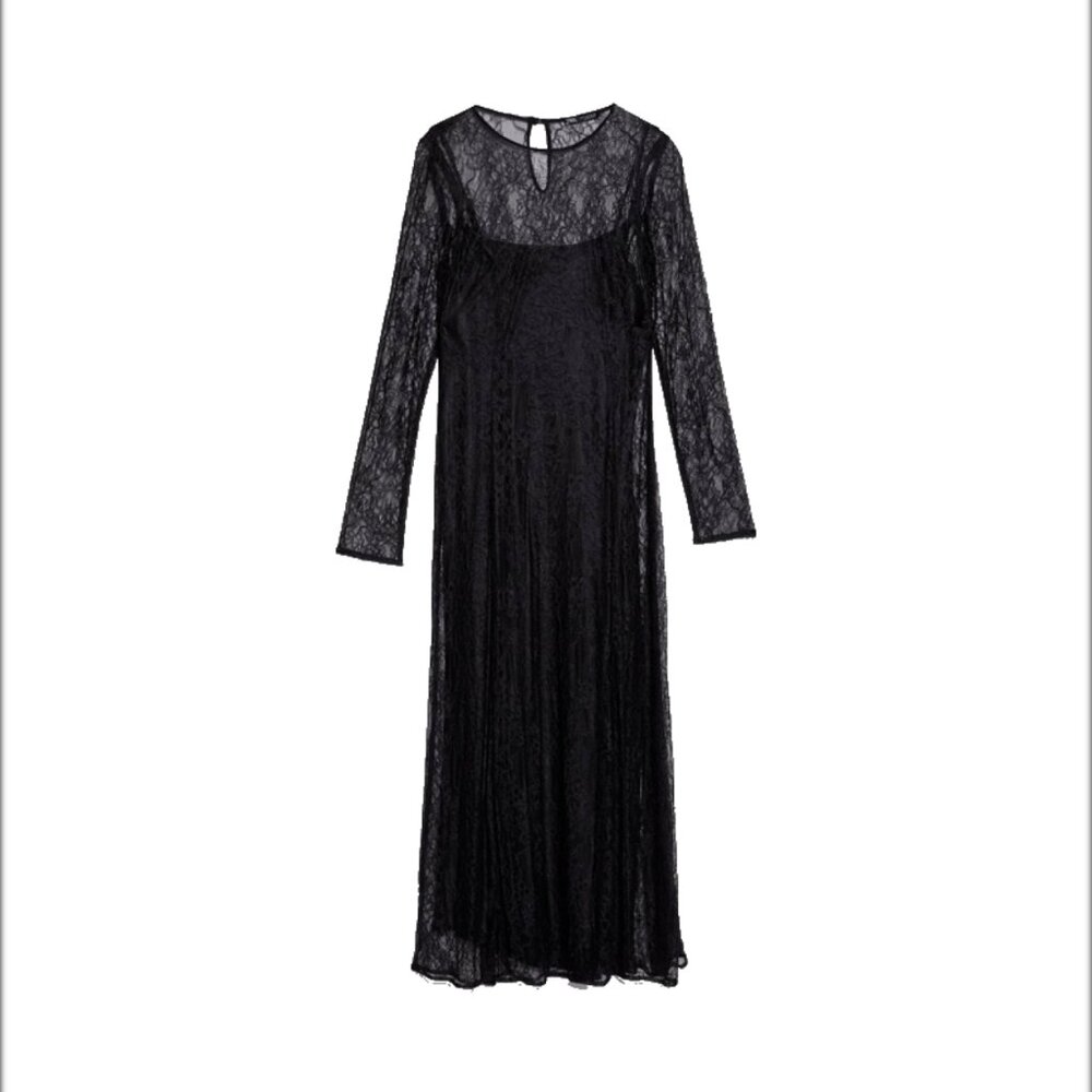 Classy Zara Black Dress with Lace Overlay - Size M